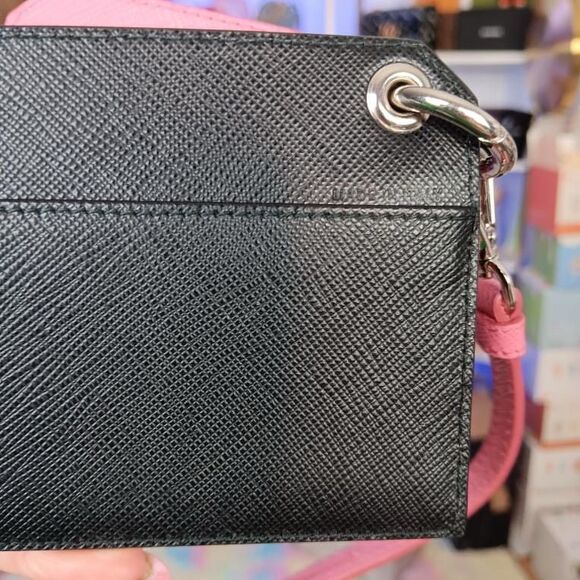 NIB PRADA Pink/Black Saffiano Leather Puppy Key Charm Card Holders Set $550 - Picture 8 of 13